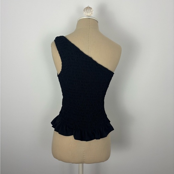 Aqua One Shoulder Ruched Top Black Ruffle M - Picture 3 of 4
